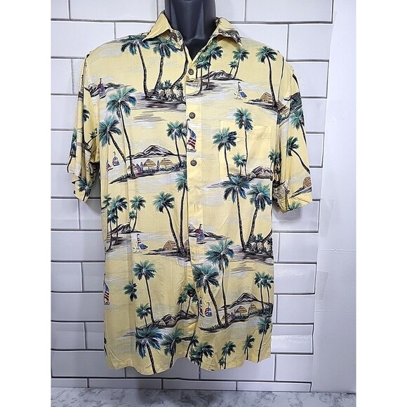 campia moda Other - Campia Moda Mens Sz Med Shirt Button Up Hawaiian Resort Vacay Island Palm Trees